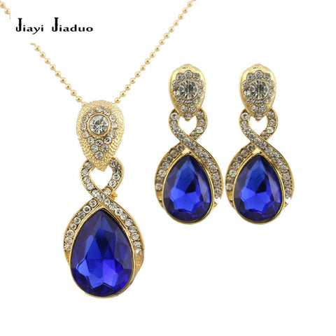 jiayijiaduo Wedding Jewelry  Imitation  Pendant Necklace earrings set Green crystal Crystal Bridal Jewelry Sets for women gift