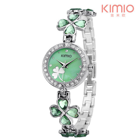 KIMIO Ladies Lucky Clover Love Crystal Strap Austrian Drilling Women Watches 2017 Luxury Brand Quartz Watches Woman Dress Clock
