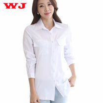 WJ 2017 Women Long White Blouse Korean Style Female Solid Elegant Blusas Ladies Office Long Sleeve Blouses Shirt