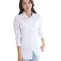 WJ 2017 Women Long White Blouse Korean Style Female Solid Elegant Blusas Ladies Office Long Sleeve Blouses Shirt