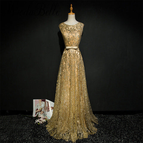 Modabelle Gold/Navy Blue Long Evening Dress Bling Sequins A Line Prom Dresses Formal Evening Gowns Robe De Soiree Longue 2017