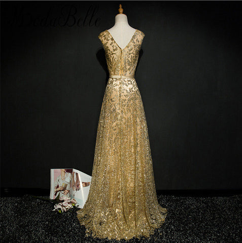 Modabelle Gold/Navy Blue Long Evening Dress Bling Sequins A Line Prom Dresses Formal Evening Gowns Robe De Soiree Longue 2017