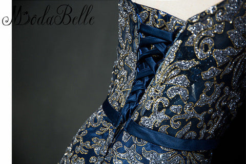 Modabelle Gold/Navy Blue Long Evening Dress Bling Sequins A Line Prom Dresses Formal Evening Gowns Robe De Soiree Longue 2017