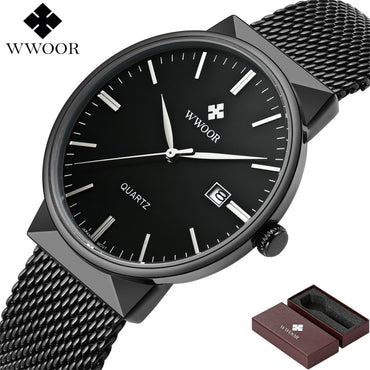 Watches Men WWOOR Brand Luxury Men Waterproof Sports Watches Men Quartz Date Clock Male Black Strap Casual Wrist Watch Relogio