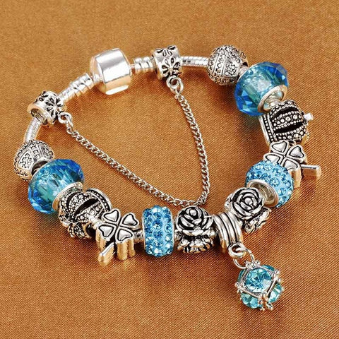 SPINNER European Style Vintage Silver plated Crystal Charm Bracelet Women fit Original DIY Pandora Bracelet Jewelry Gift
