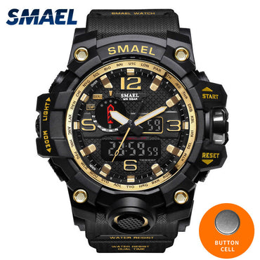 SMAEL Man Watches S-SHOCK Gold Color Luxury style Outdoor Sports Mens Dual Display Electronics Watch Relogio Masculino 1545