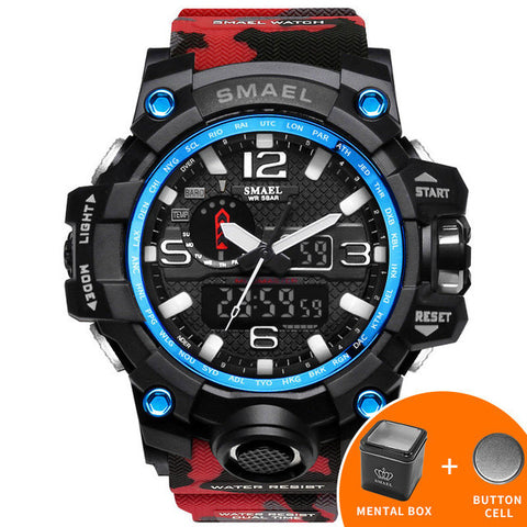 SMAEL Brand Men Watch Dual Time Camouflage Military Watch Digital Watch LED Wristwatch 50M Waterproof 1545BMen Clock Sport Watch