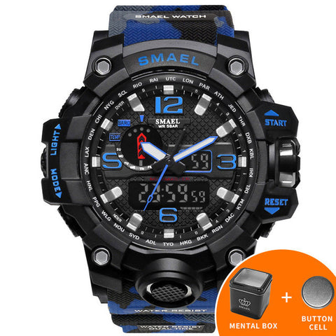 SMAEL Brand Men Watch Dual Time Camouflage Military Watch Digital Watch LED Wristwatch 50M Waterproof 1545BMen Clock Sport Watch