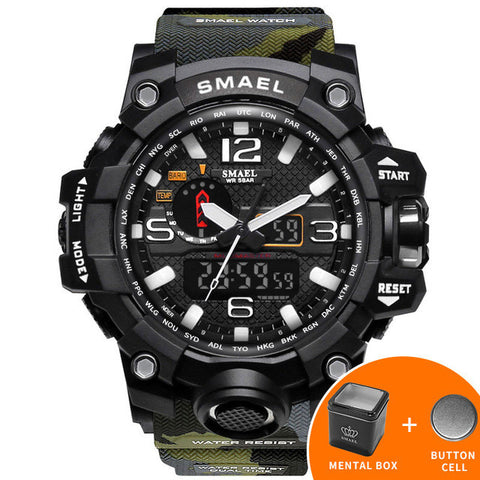 SMAEL Brand Men Watch Dual Time Camouflage Military Watch Digital Watch LED Wristwatch 50M Waterproof 1545BMen Clock Sport Watch