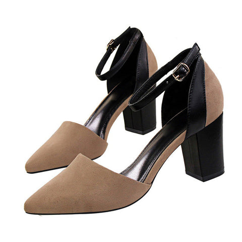 plardin 2017 Summer Shoes Woman Pointed Toe Fashion Party Cut Out Two Piece Ankle Strap Buckle Strap square heel women Pumps