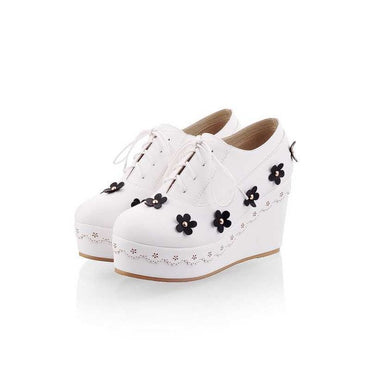REAVE CAT Plus size 32-48 Spring summer Autumn Women shoes Wedges Platform High heel Flower Lace White Black Sweet Cute QL4303