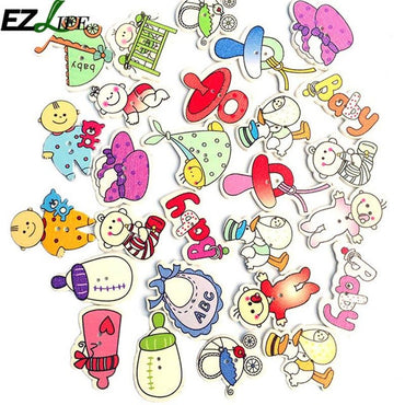 50pcs/lot Cartoon Baby Products Wooden Buttons Two Holes Buttons For Clothing Diy Botoes Decorativos Para Artesanato LQW1553