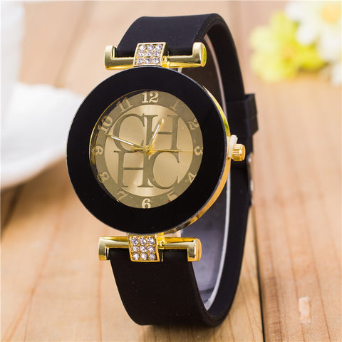 2015 New Fashion Brand Gold Geneva Casual Quartz Watch Women Crystal Silicone Watches Relogio Feminino Dress Wrist Watch Hot