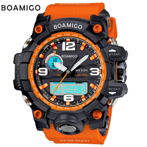 BOAMIGO brand men sports watches dual display analog digital LED Electronic quartz watches 50M waterproof swimming watch F5100